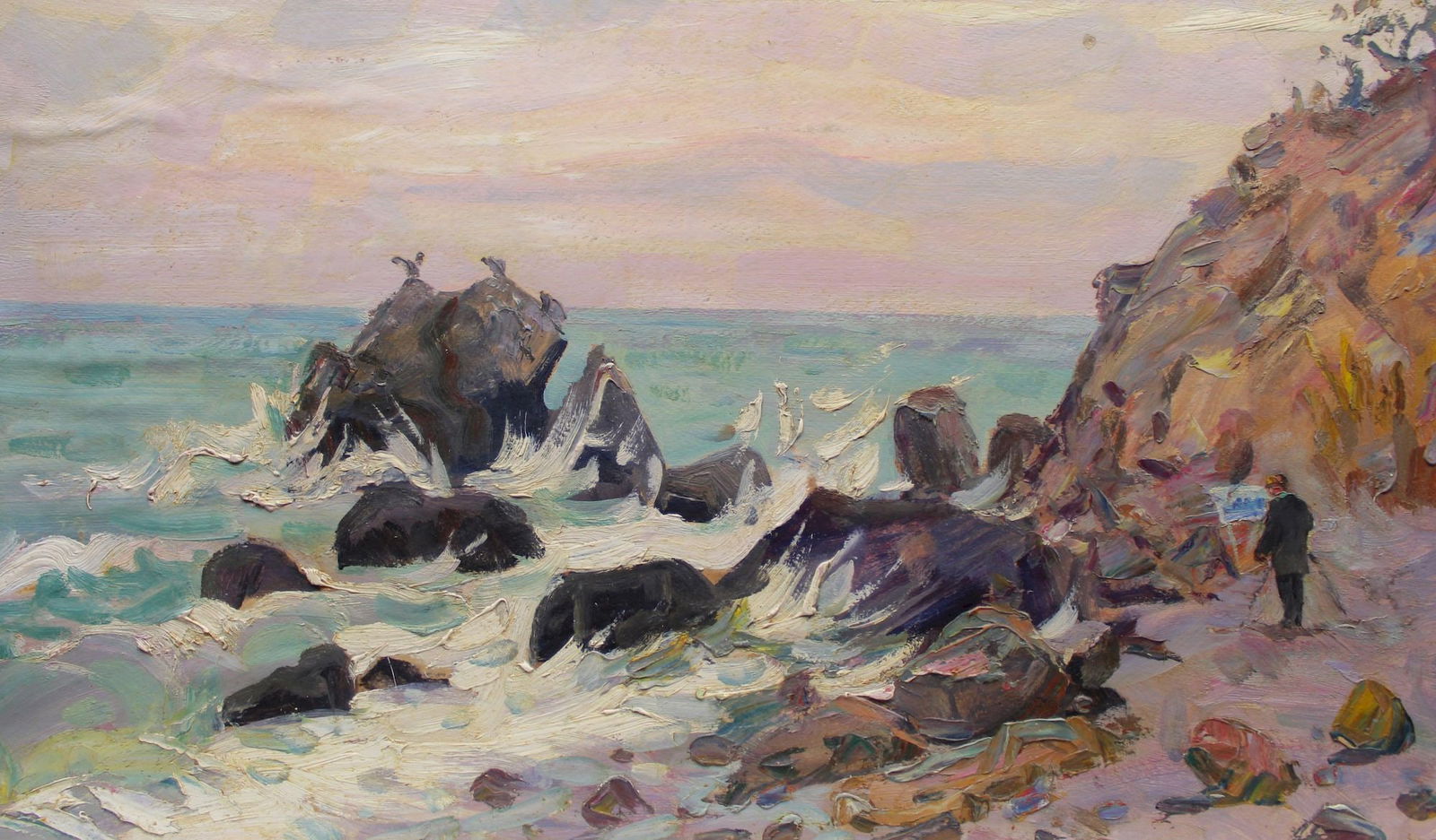 Tyukha Ivan (Ukrainian artist), "On the beach", oil on cardboard (1 of 3)