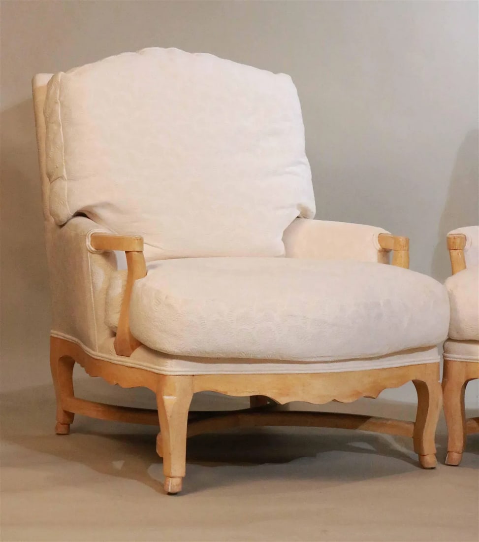 Pair of Late 20th Century Pickled Oak Bergere Chairs - 2