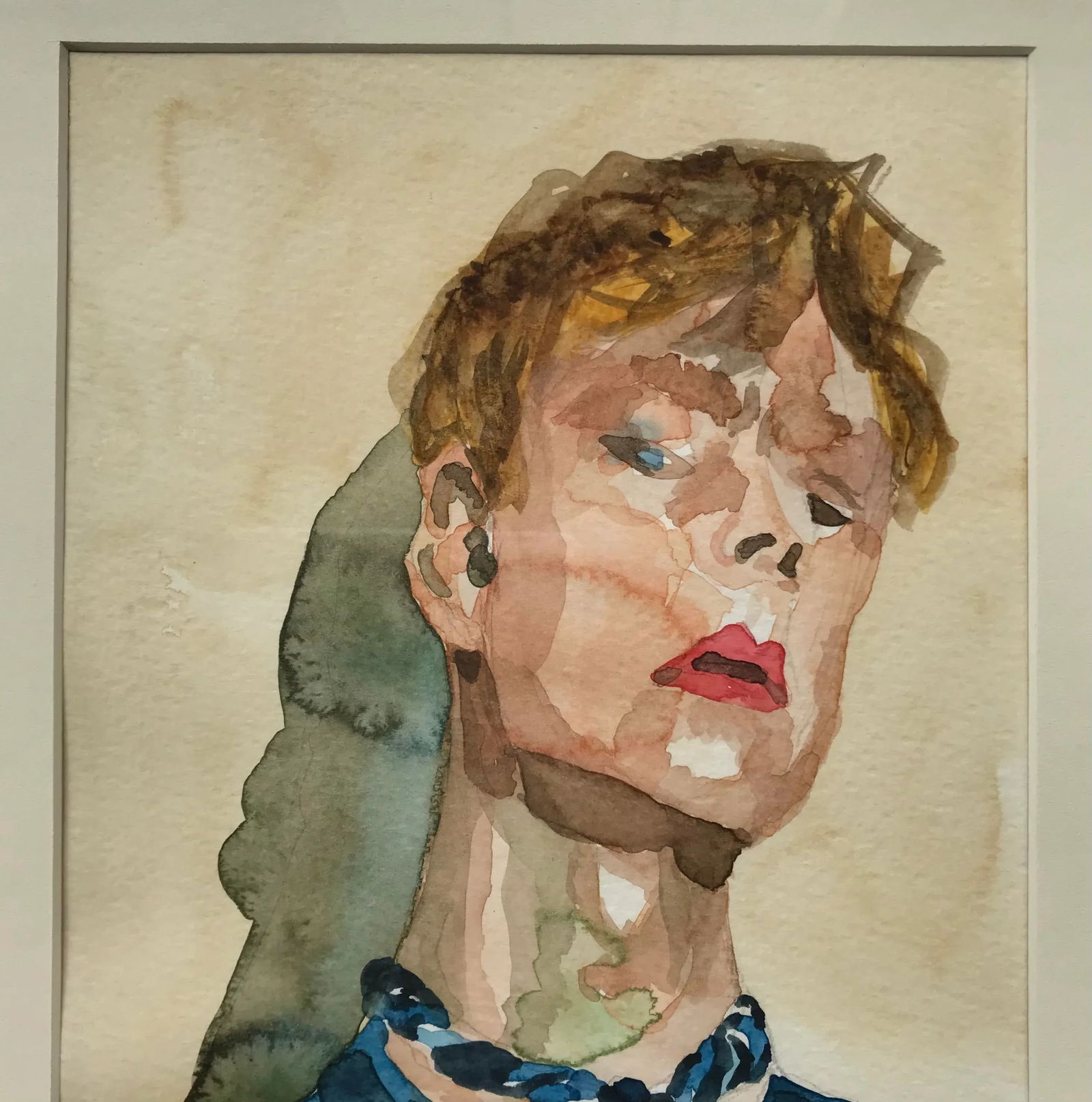 Modern Expressionist Portrait Original Watercolor Painting in Vintage Giltwood Frame - 4