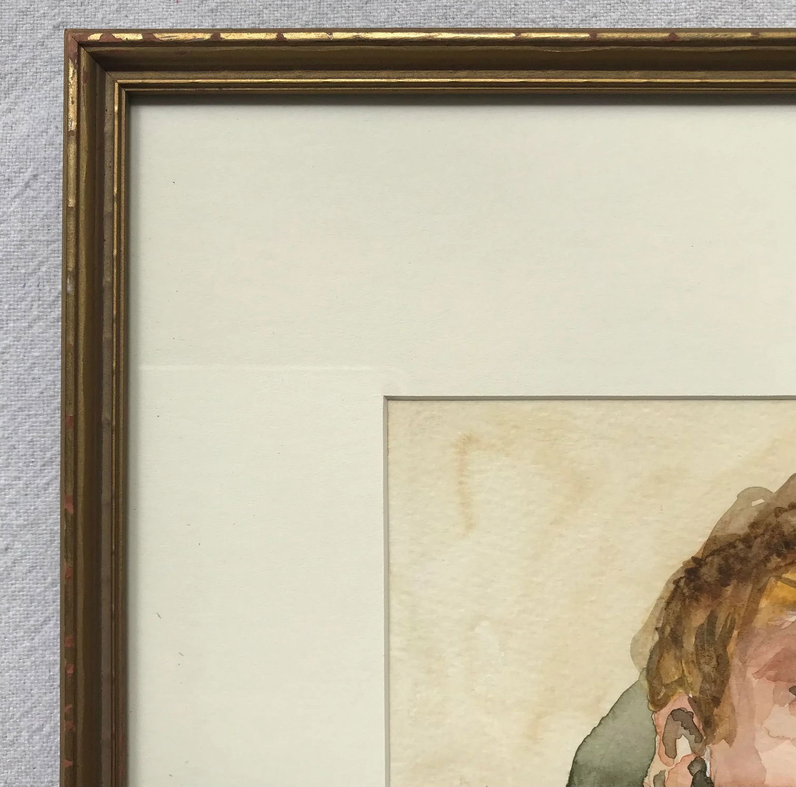 Modern Expressionist Portrait Original Watercolor Painting in Vintage Giltwood Frame - 6