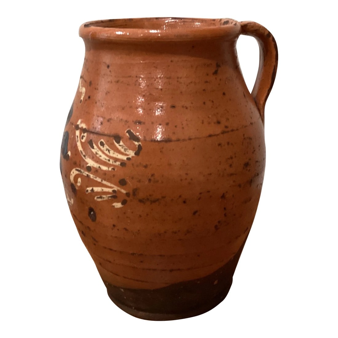 Antique French Terracotta Glazed Floral Decor Pitcher 19th Century: Vintage Terracotta Glazed Floral Decorated Pitcher France late 19th century. Great decor peace to any kitchen or garden. Condition: Alterations: Original Condition Unaltered Imperfections: Some