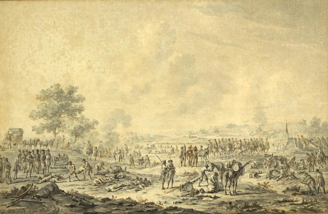 1793 Dirk Langendyk (Dutch, 1748-1805) Watercolor, Ink & Wash Battle Scene - 3