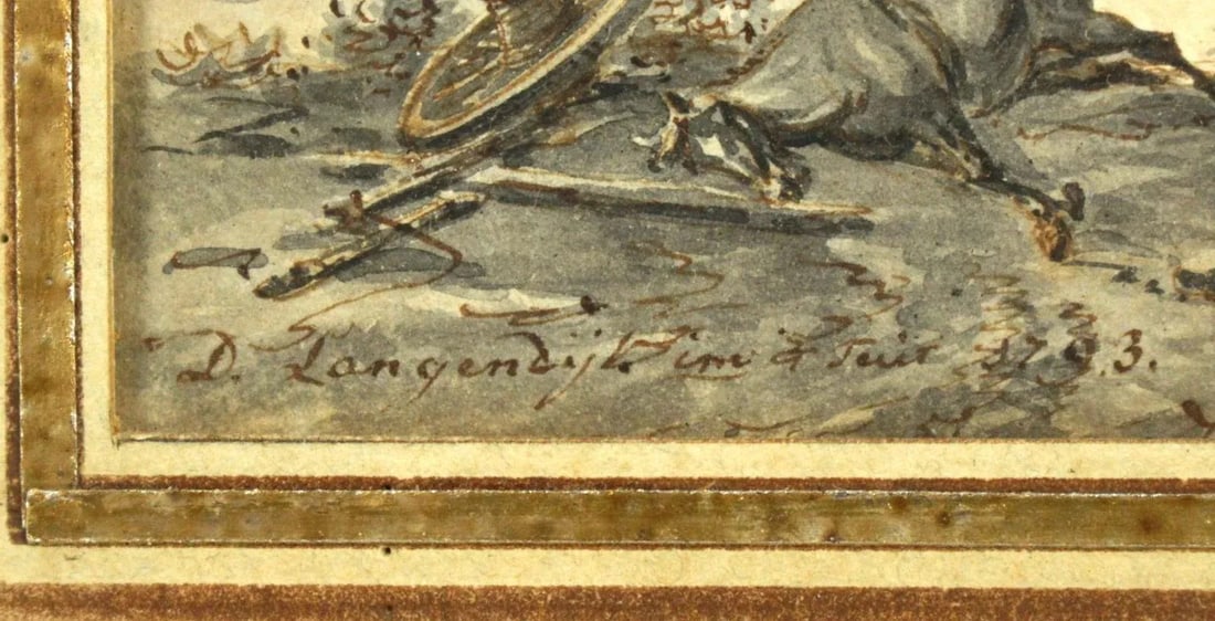 1793 Dirk Langendyk (Dutch, 1748-1805) Watercolor, Ink & Wash Battle Scene - 6