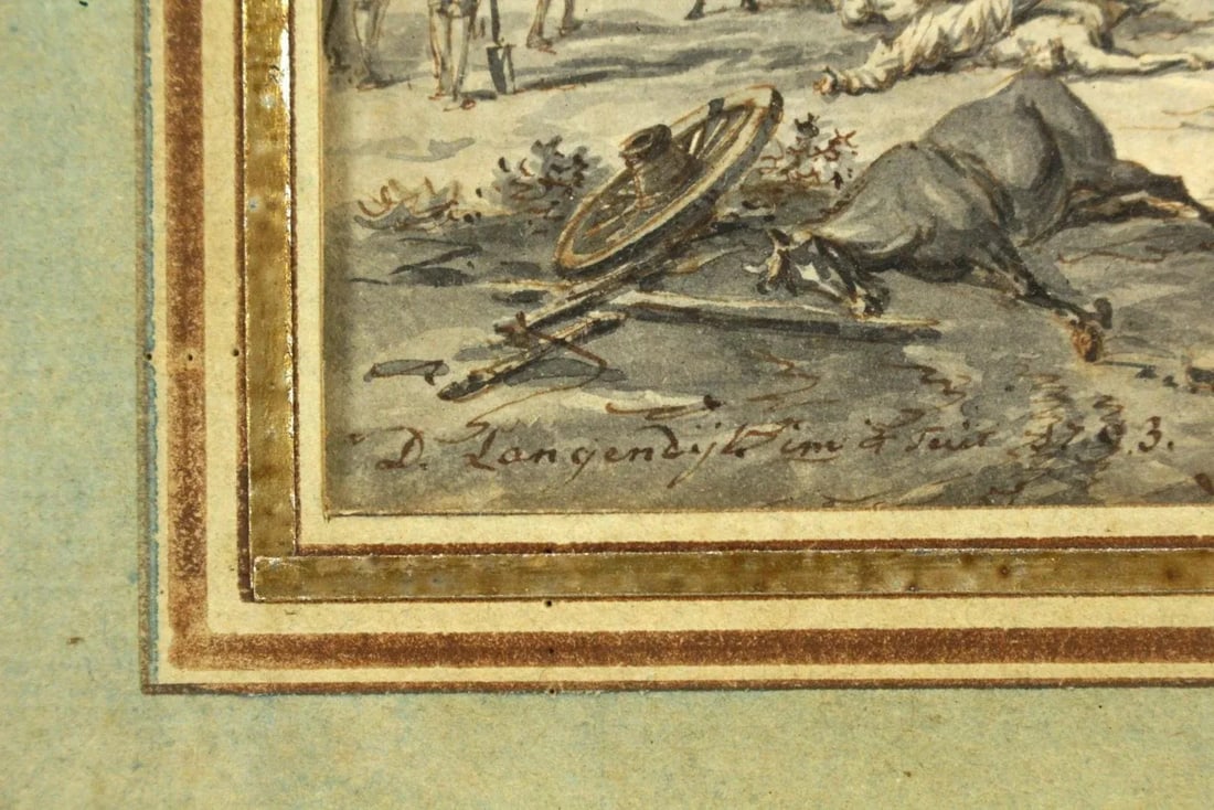 1793 Dirk Langendyk (Dutch, 1748-1805) Watercolor, Ink & Wash Battle Scene - 9