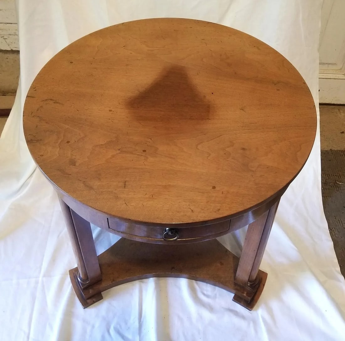 1950s Biedermeier Round Three-Leg Table With Column Details by Baker - 4