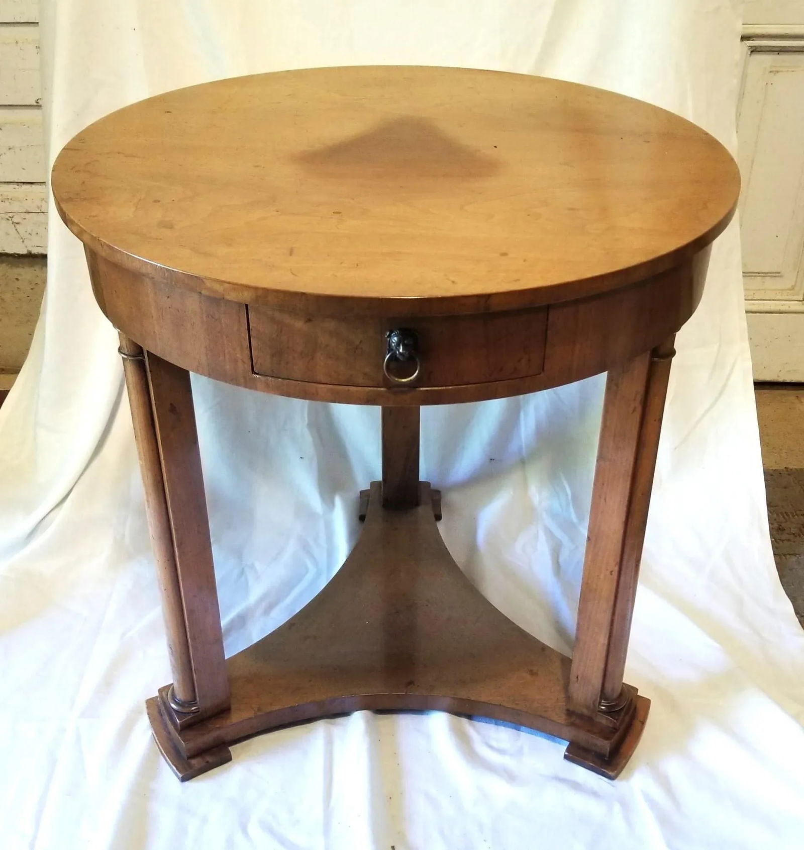 1950s Biedermeier Round Three-Leg Table With Column Details by Baker - 9