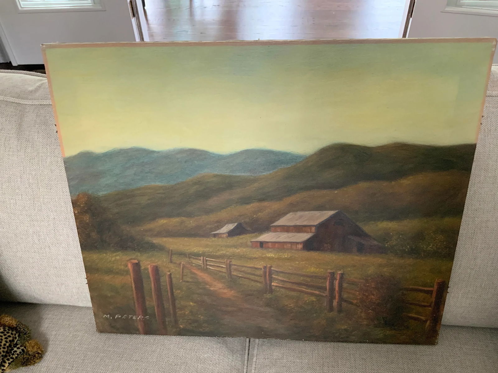 1980s "The Farm" Rustic Landscape Oil Painting on Canvas - 12