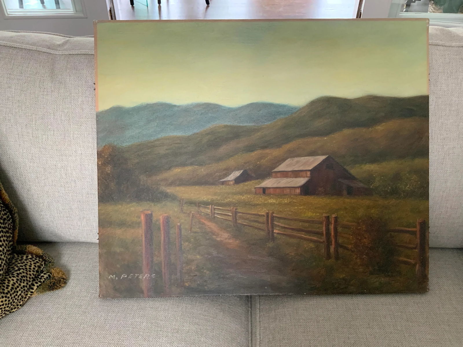 1980s "The Farm" Rustic Landscape Oil Painting on Canvas - 2