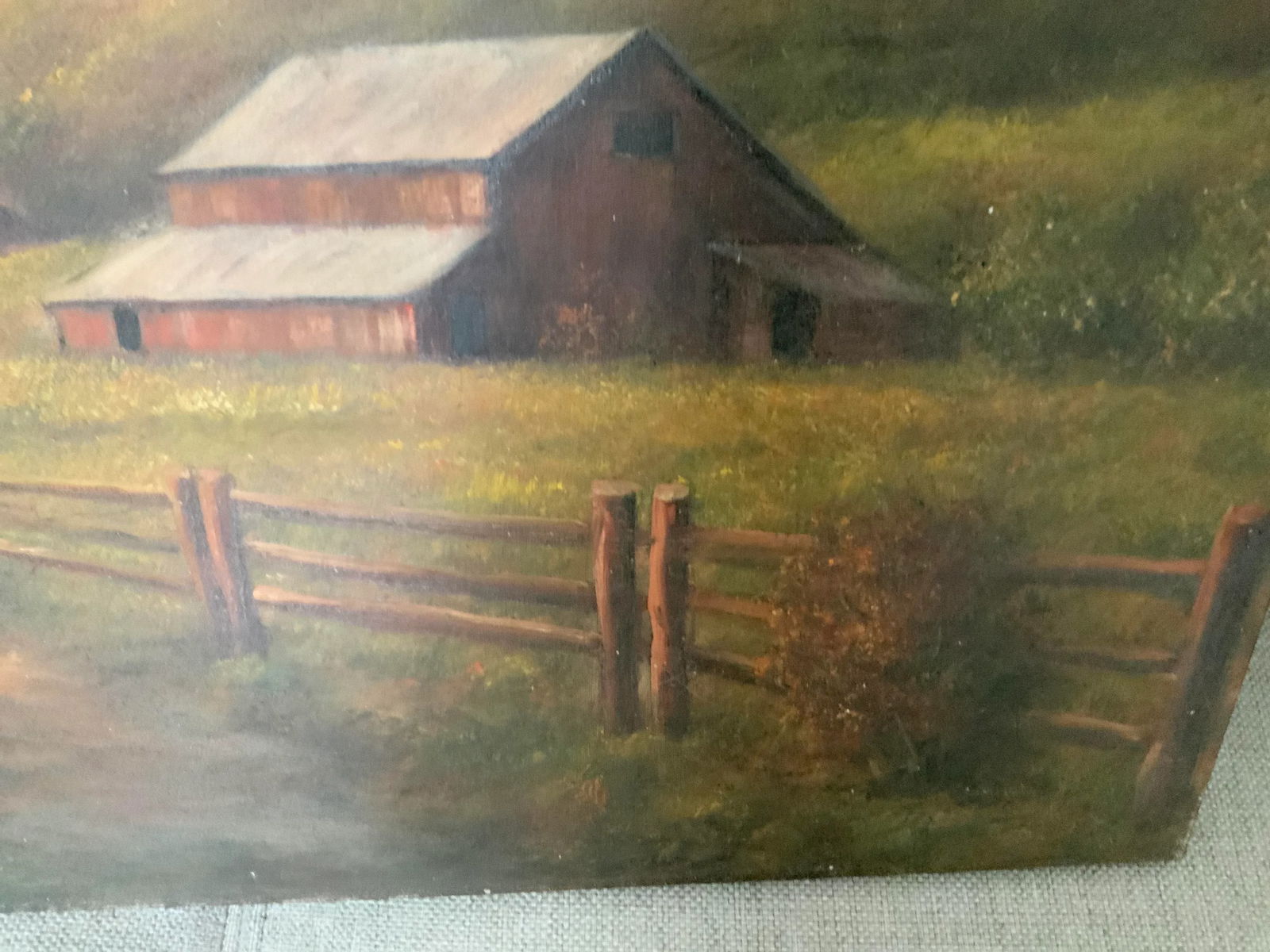 1980s "The Farm" Rustic Landscape Oil Painting on Canvas - 7