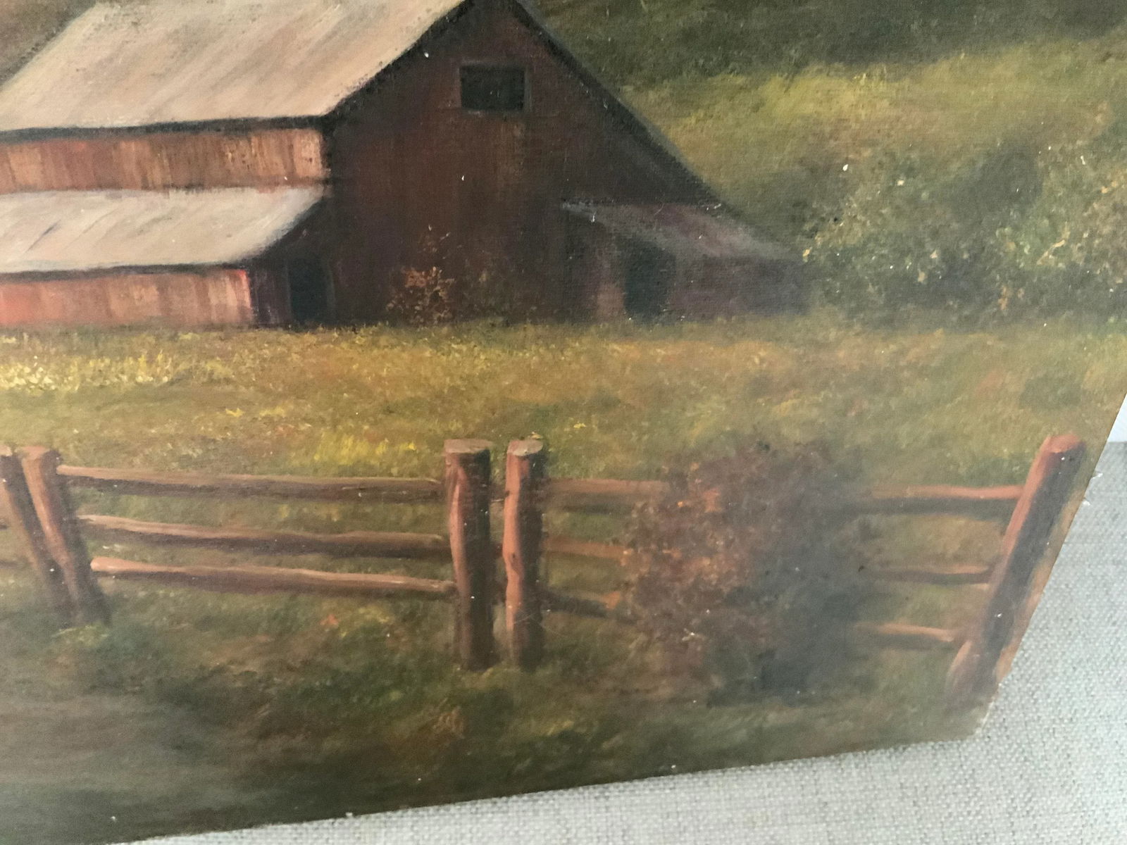 1980s "The Farm" Rustic Landscape Oil Painting on Canvas - 9