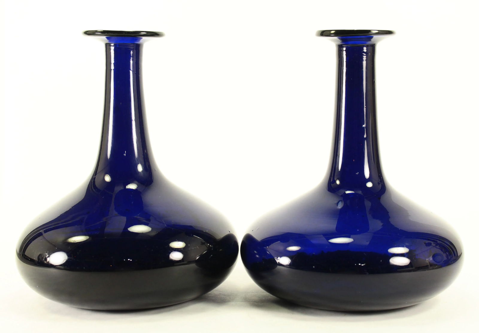 Pair of Early 1800's Bristol Cobalt Blue Hand Blown Glass Mell Decanters, Scottish - 3