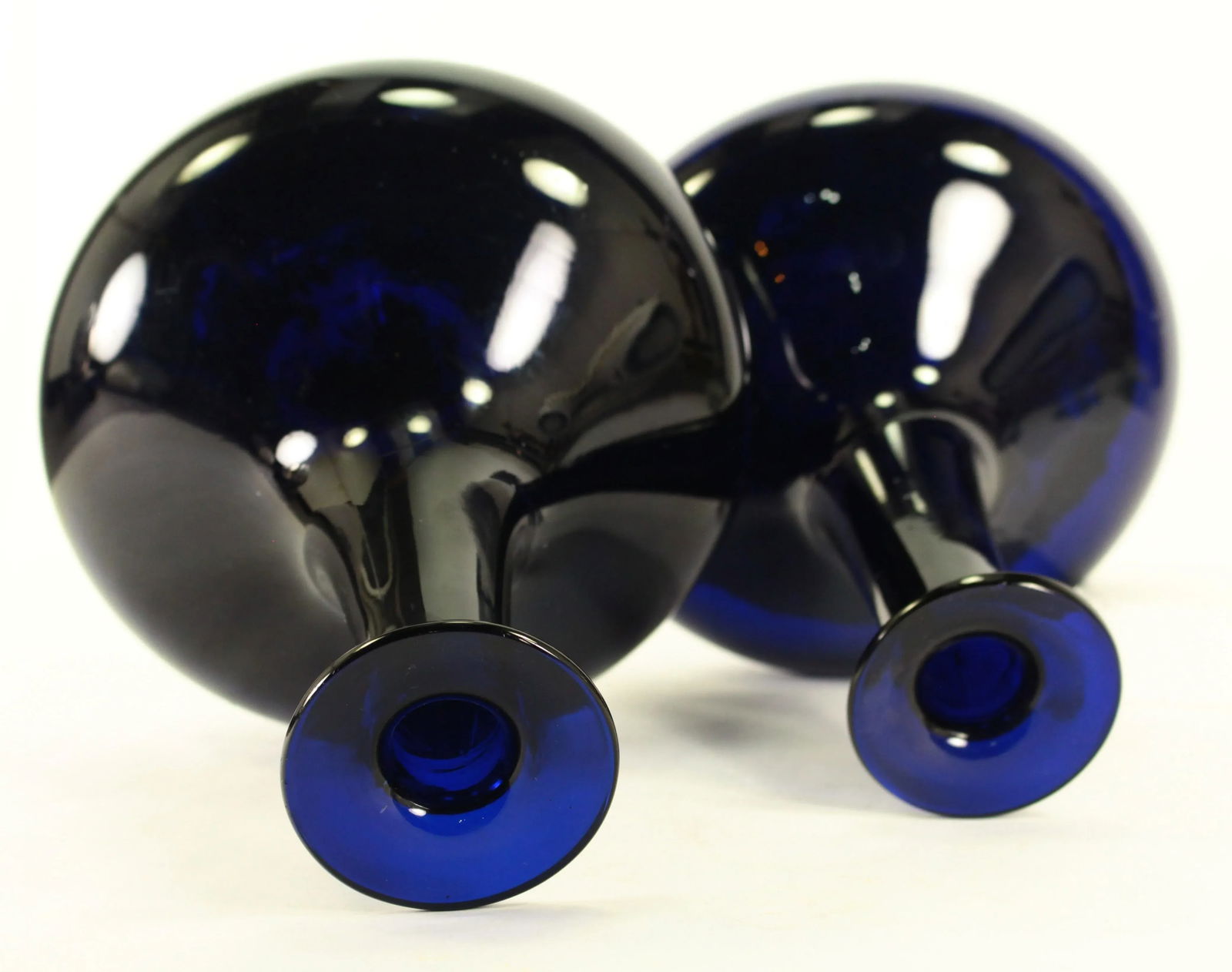 Pair of Early 1800's Bristol Cobalt Blue Hand Blown Glass Mell Decanters, Scottish - 4