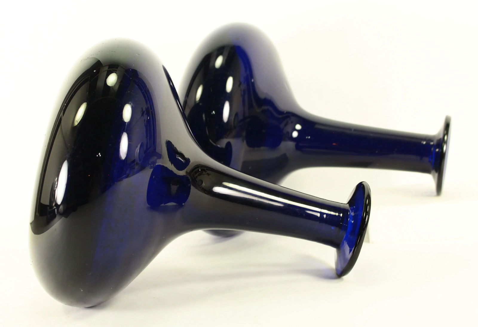 Pair of Early 1800's Bristol Cobalt Blue Hand Blown Glass Mell Decanters, Scottish - 5