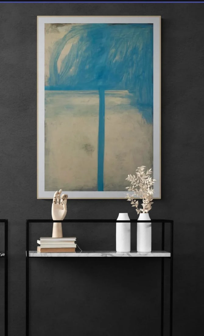 Minimalist Abstract Painting With Blue and Cream - 3