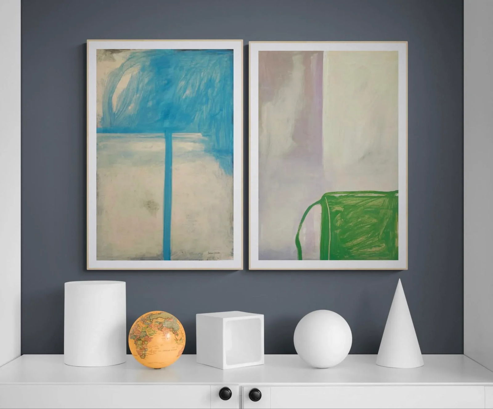 Minimalist Abstract Painting With Blue and Cream - 4