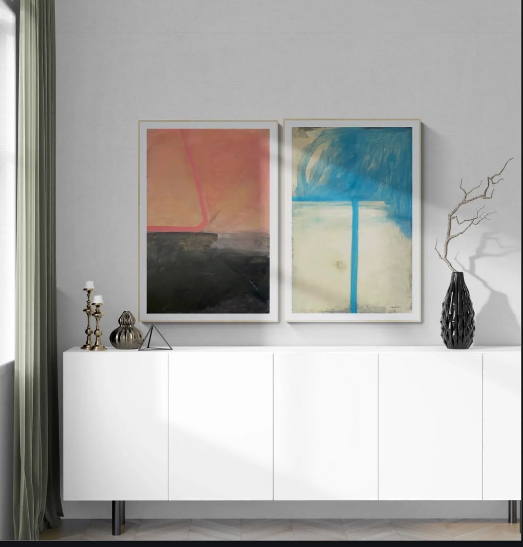 Minimalist Abstract Painting With Blue and Cream - 7