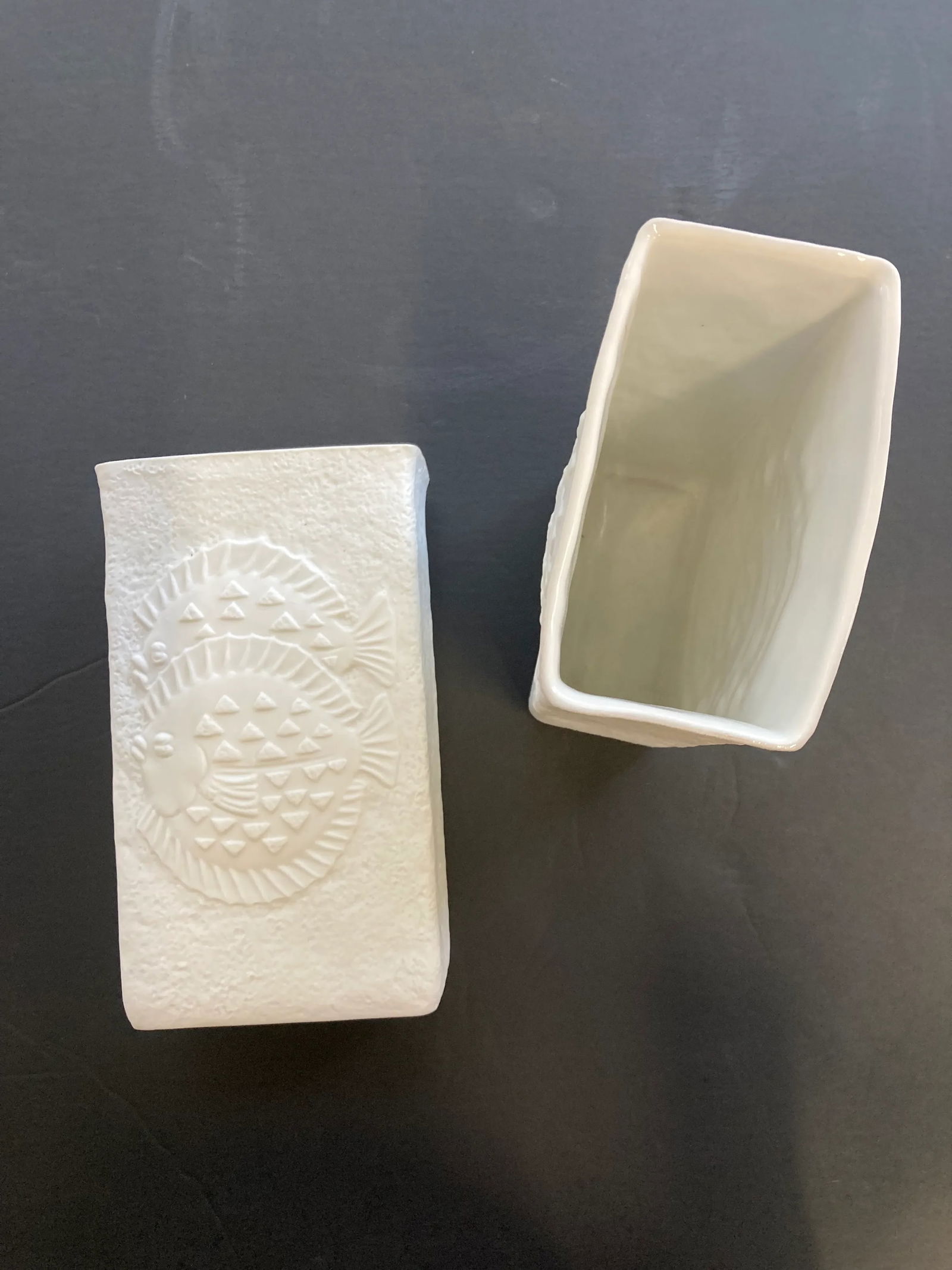 1960's German Plaster Vases, Fish Detailing. - 3