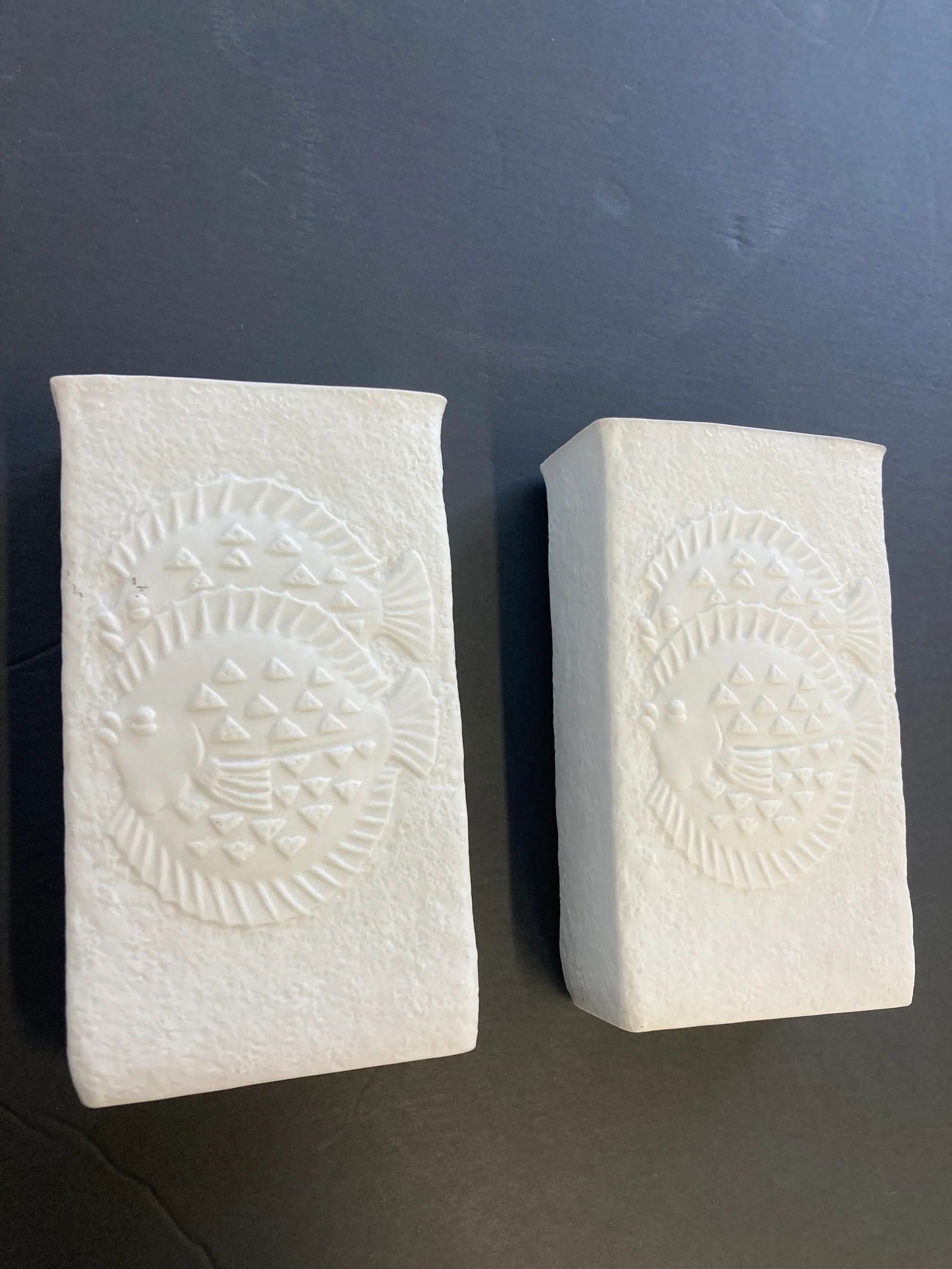1960's German Plaster Vases, Fish Detailing. - 4