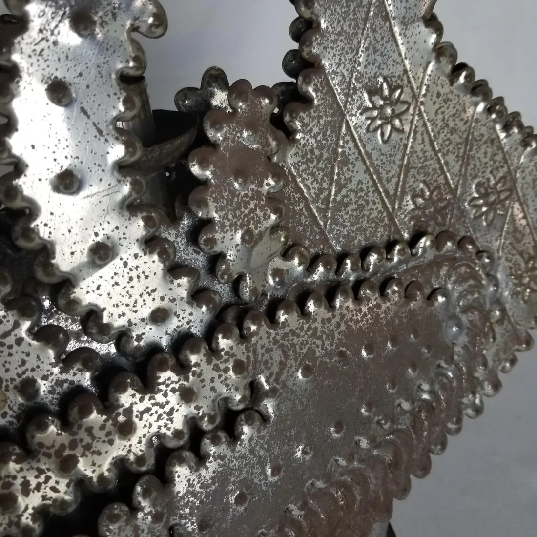 1960s Mexican Folk Art Metal Rooster Candelabra - 4