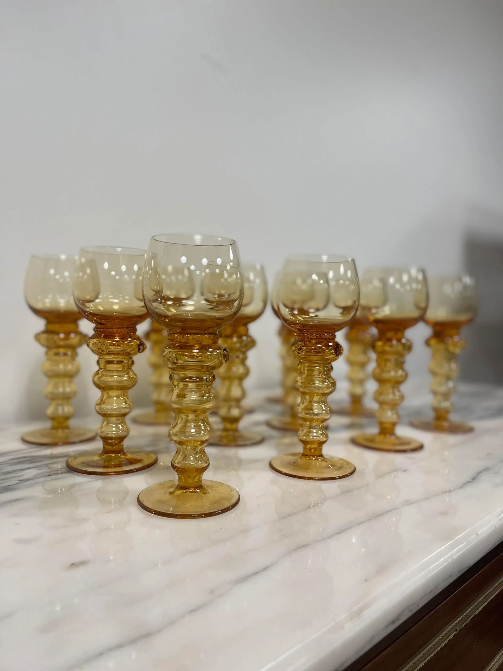 Mid 19th Century Gold/Amber Bohemian Goblets- Set of 12 - 11