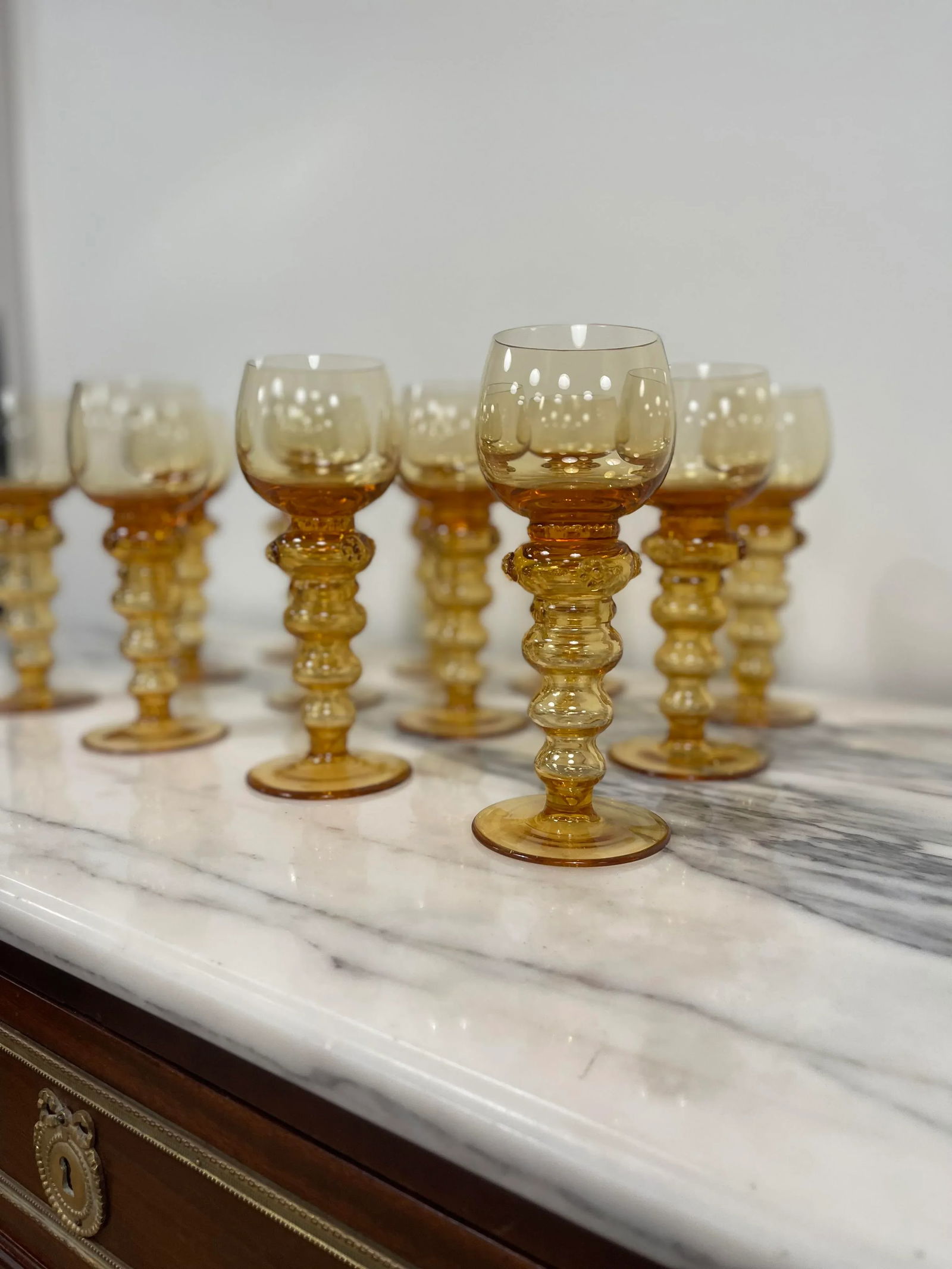 Mid 19th Century Gold/Amber Bohemian Goblets- Set of 12 - 12