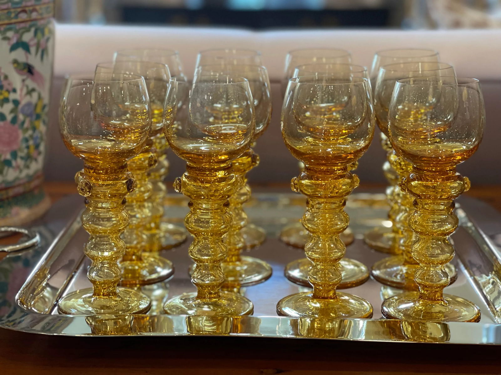 Mid 19th Century Gold/Amber Bohemian Goblets- Set of 12 - 2