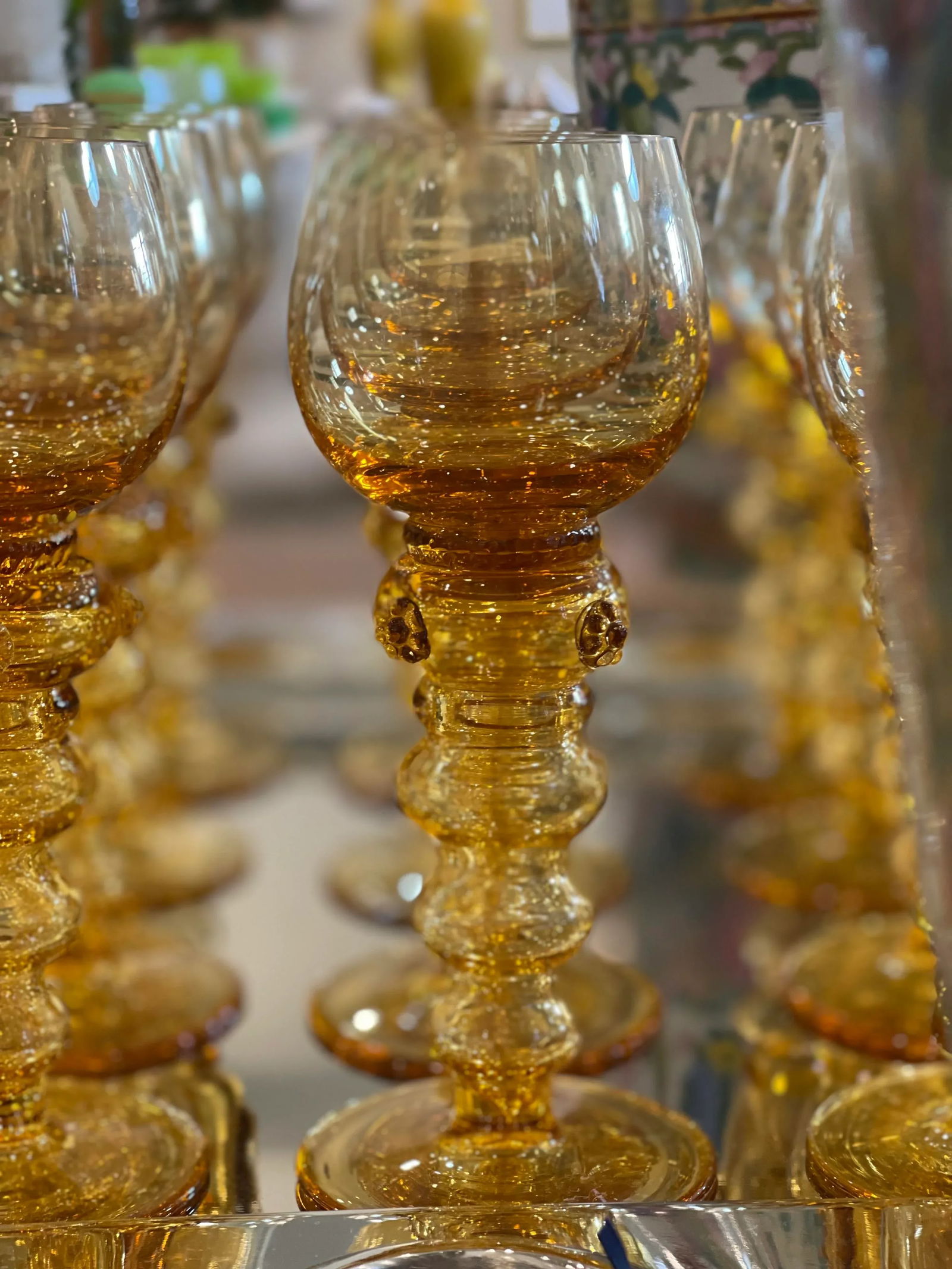 Mid 19th Century Gold/Amber Bohemian Goblets- Set of 12 - 5