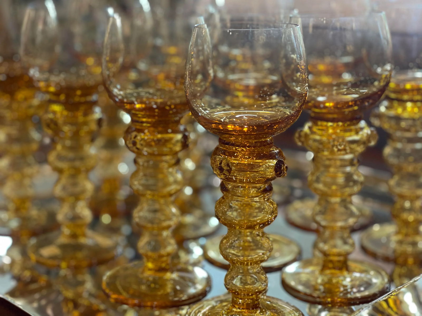 Mid 19th Century Gold/Amber Bohemian Goblets- Set of 12 - 6