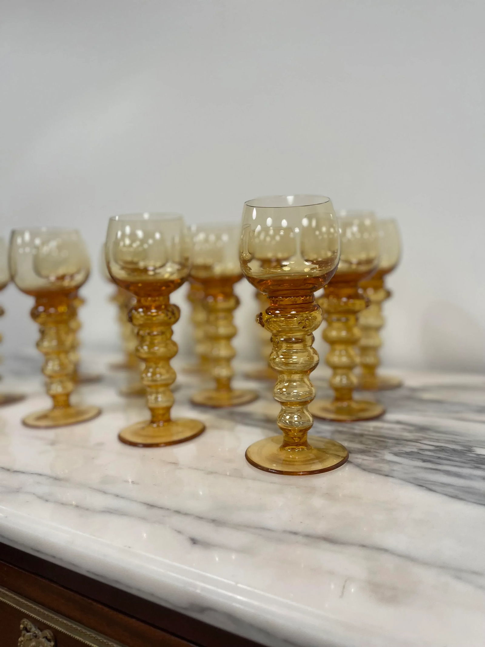 Mid 19th Century Gold/Amber Bohemian Goblets- Set of 12 - 7
