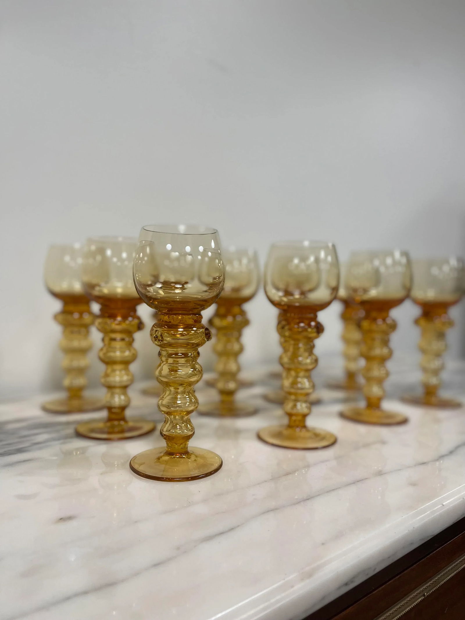 Mid 19th Century Gold/Amber Bohemian Goblets- Set of 12 - 9