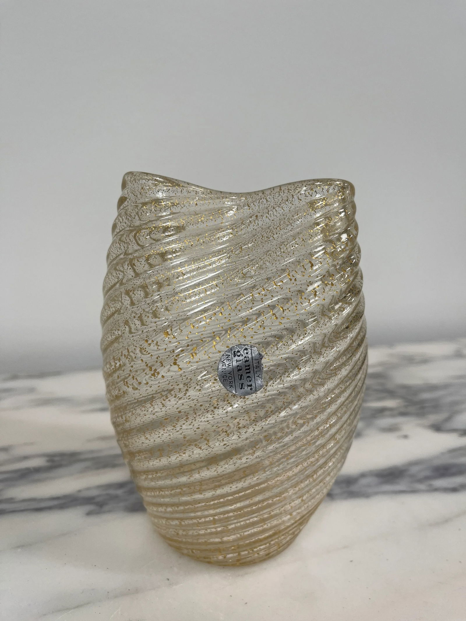 Murano Italy Camer Gold Vase With Original Mica Sticker - 2