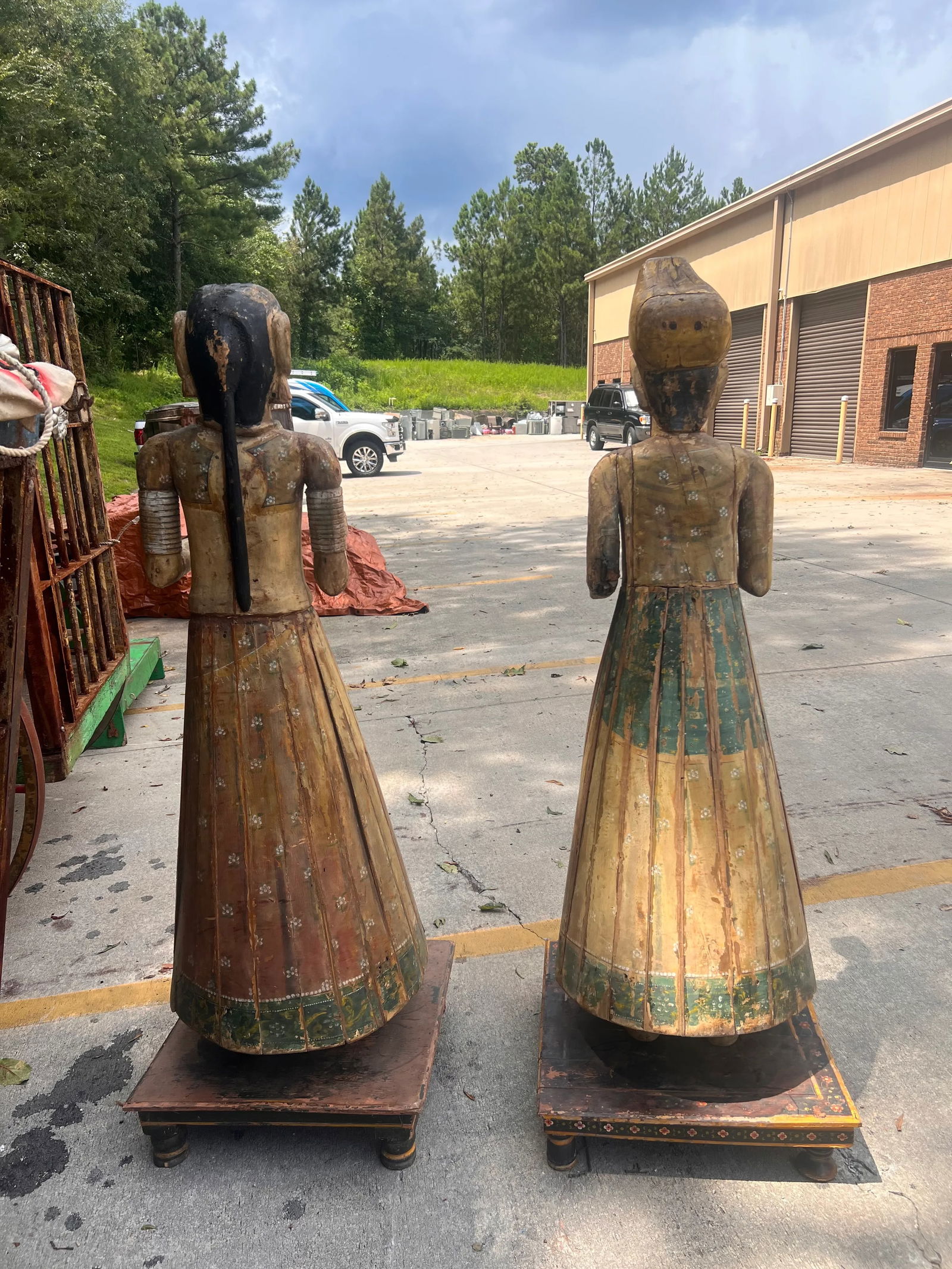 Stately Antique Life Size Wooden Statues - a Pair - 10