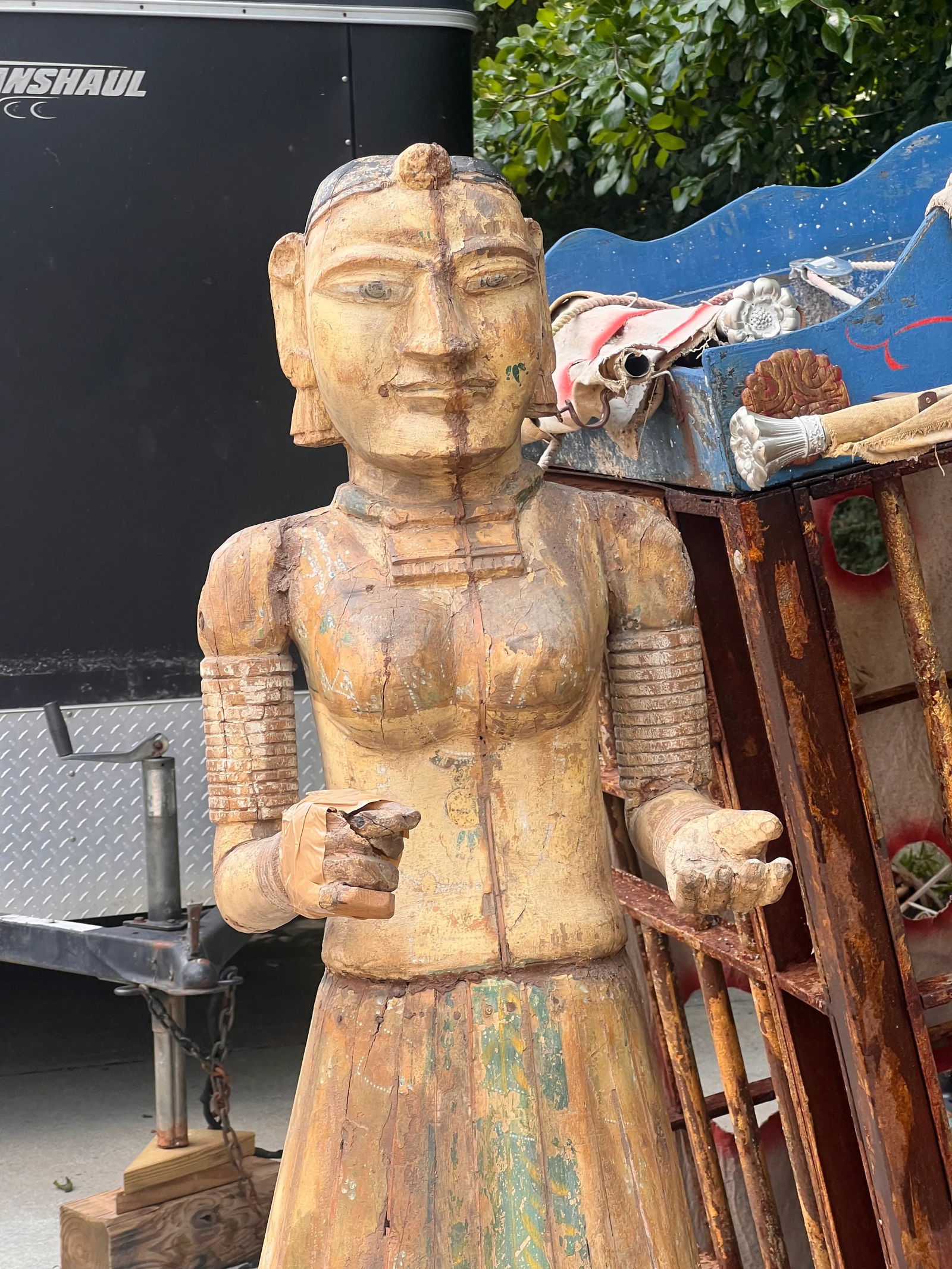 Stately Antique Life Size Wooden Statues - a Pair - 11