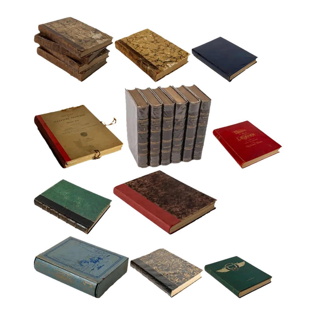 Vintage Book Collection Set of 19 Pieces: Collection vintage books that vary from Marine, Aeronautical, historical, and fiction from various locations across France. Total of 19 books included in this sale. Condition: Alterations: Original Co