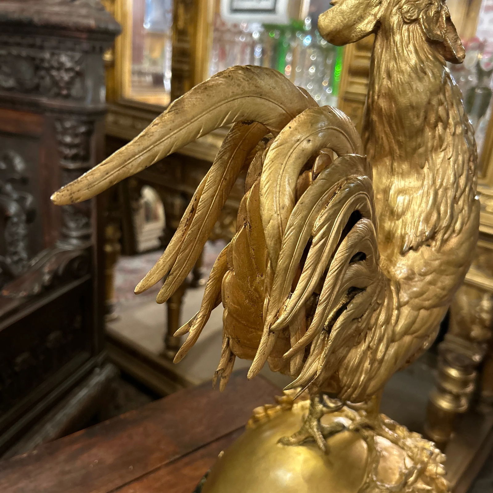 French Gilded Bronze Statue Rooster, Signed A.Cain, Circa 1880 - 12
