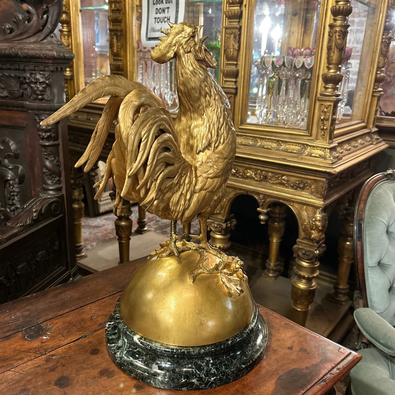 French Gilded Bronze Statue Rooster, Signed A.Cain, Circa 1880 - 2