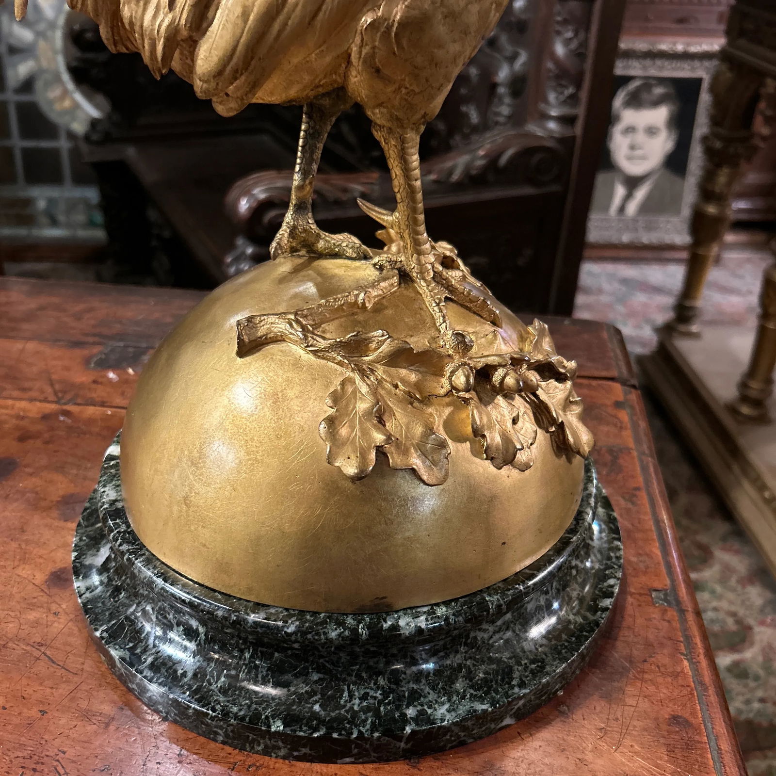 French Gilded Bronze Statue Rooster, Signed A.Cain, Circa 1880 - 4