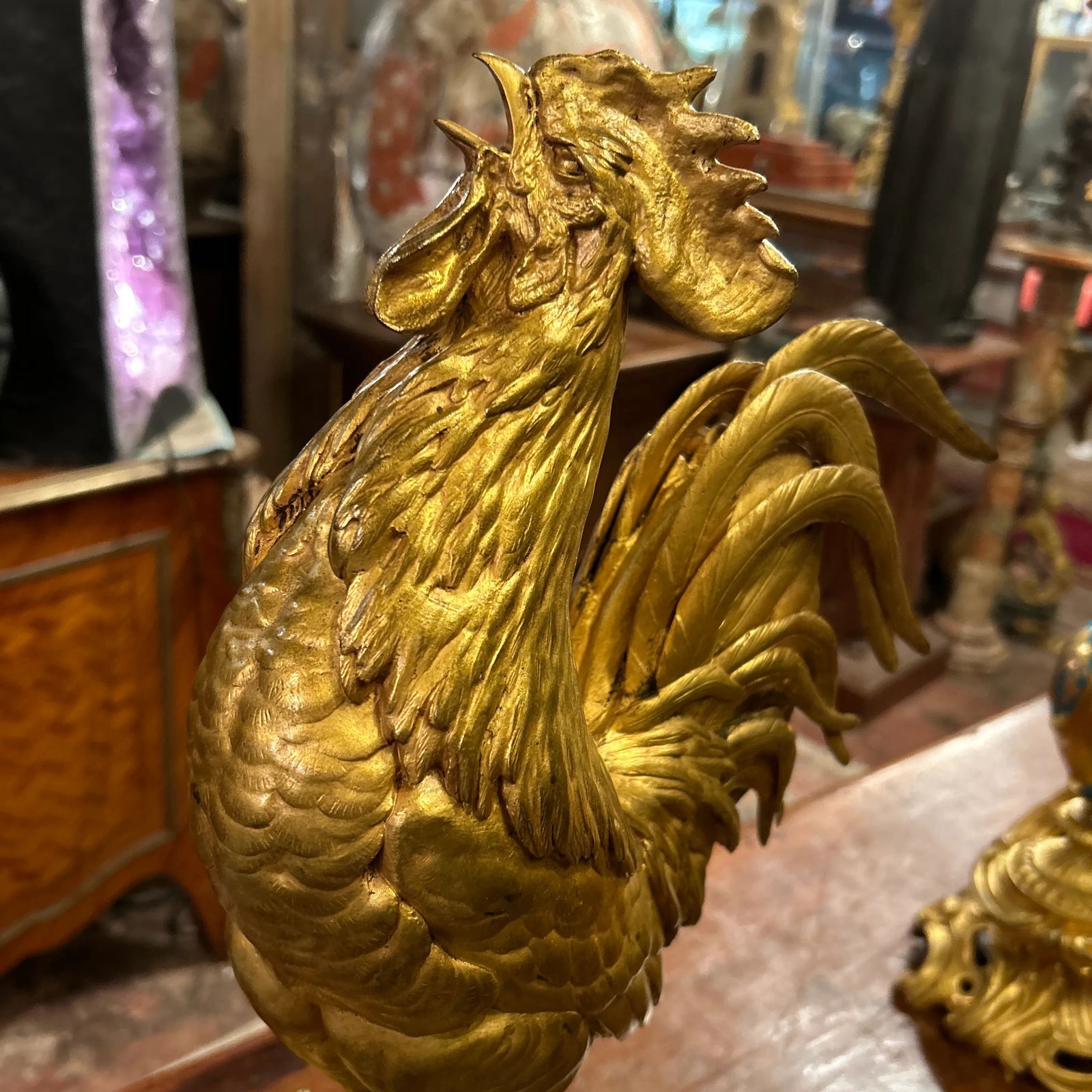 French Gilded Bronze Statue Rooster, Signed A.Cain, Circa 1880 - 7