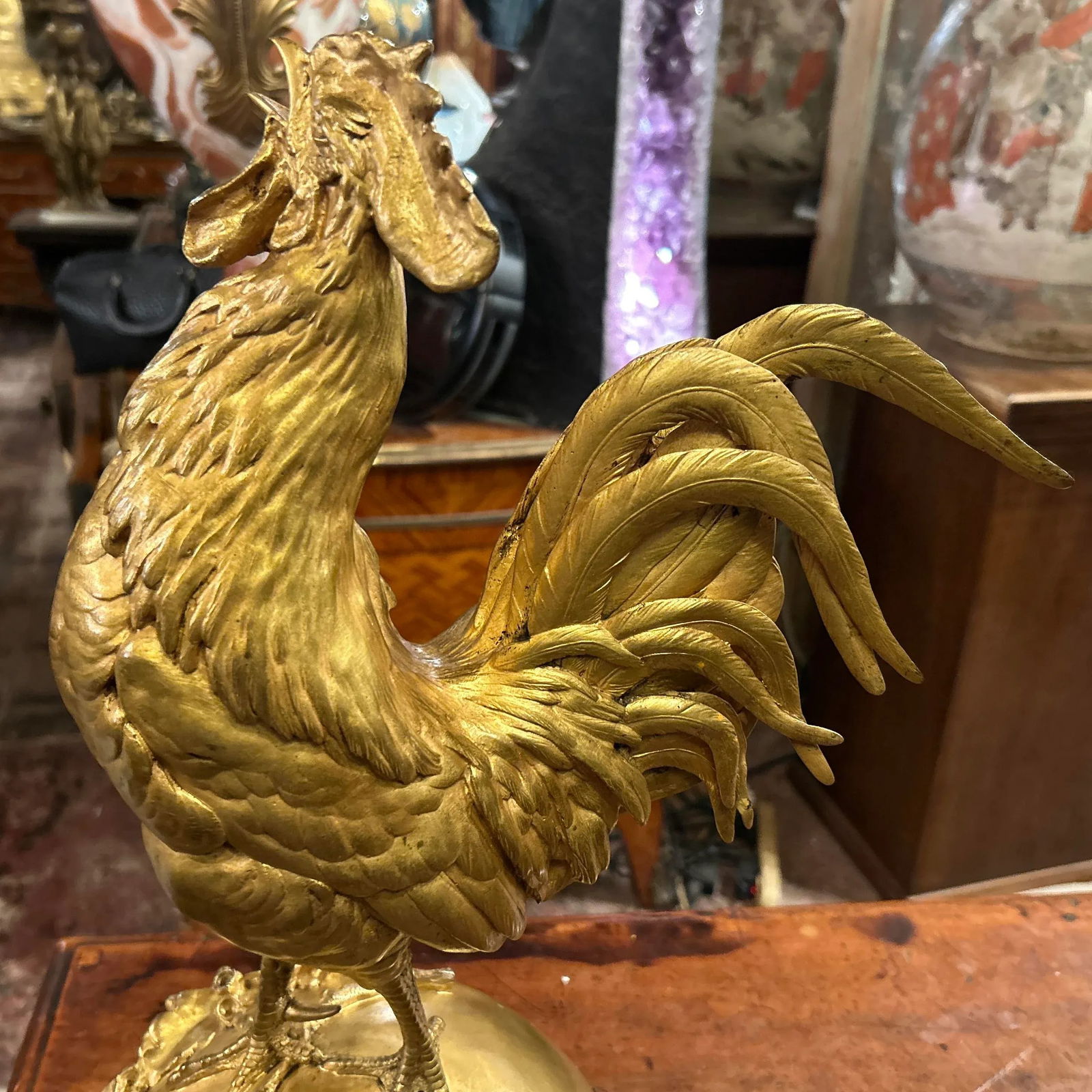 French Gilded Bronze Statue Rooster, Signed A.Cain, Circa 1880 - 8