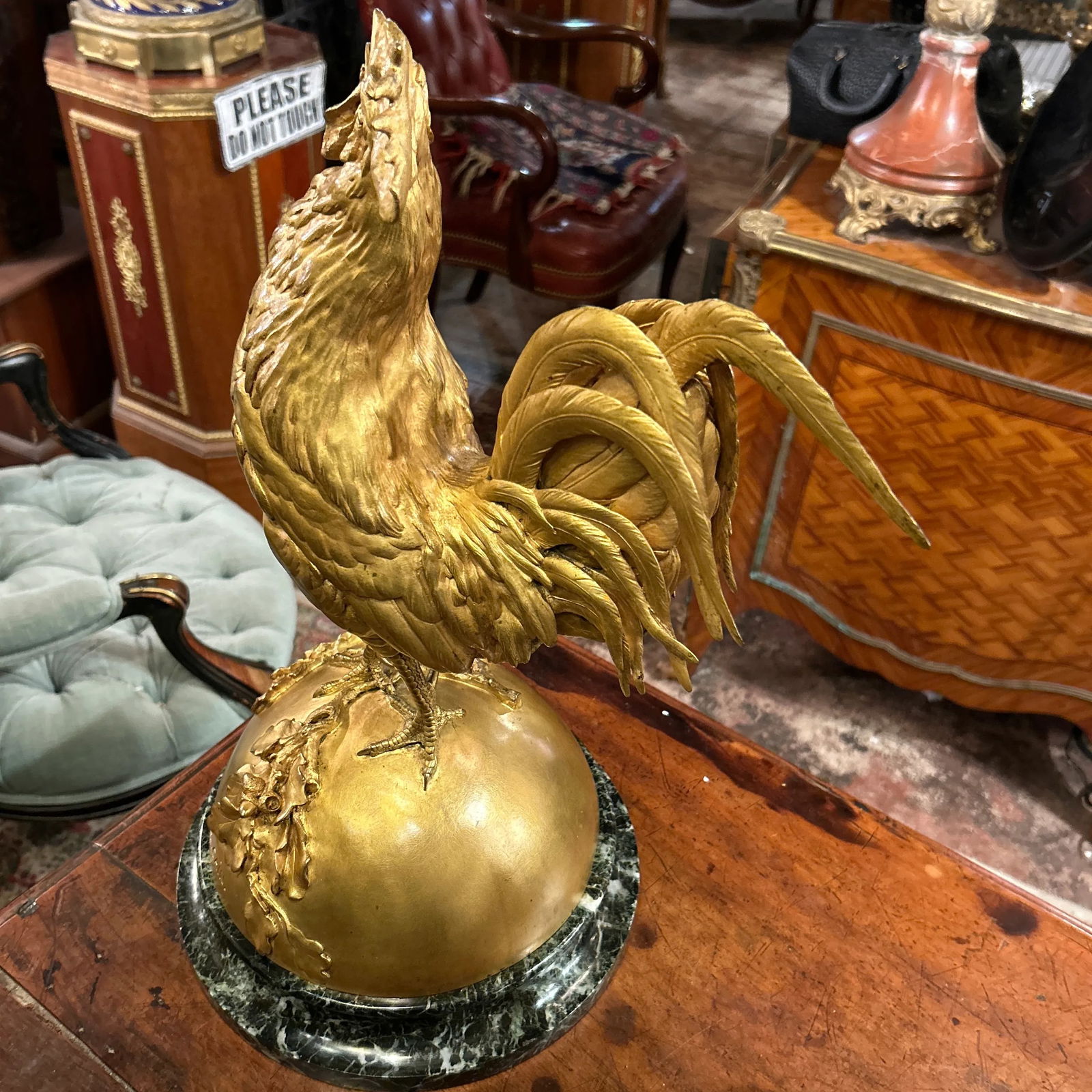 French Gilded Bronze Statue Rooster, Signed A.Cain, Circa 1880 - 9