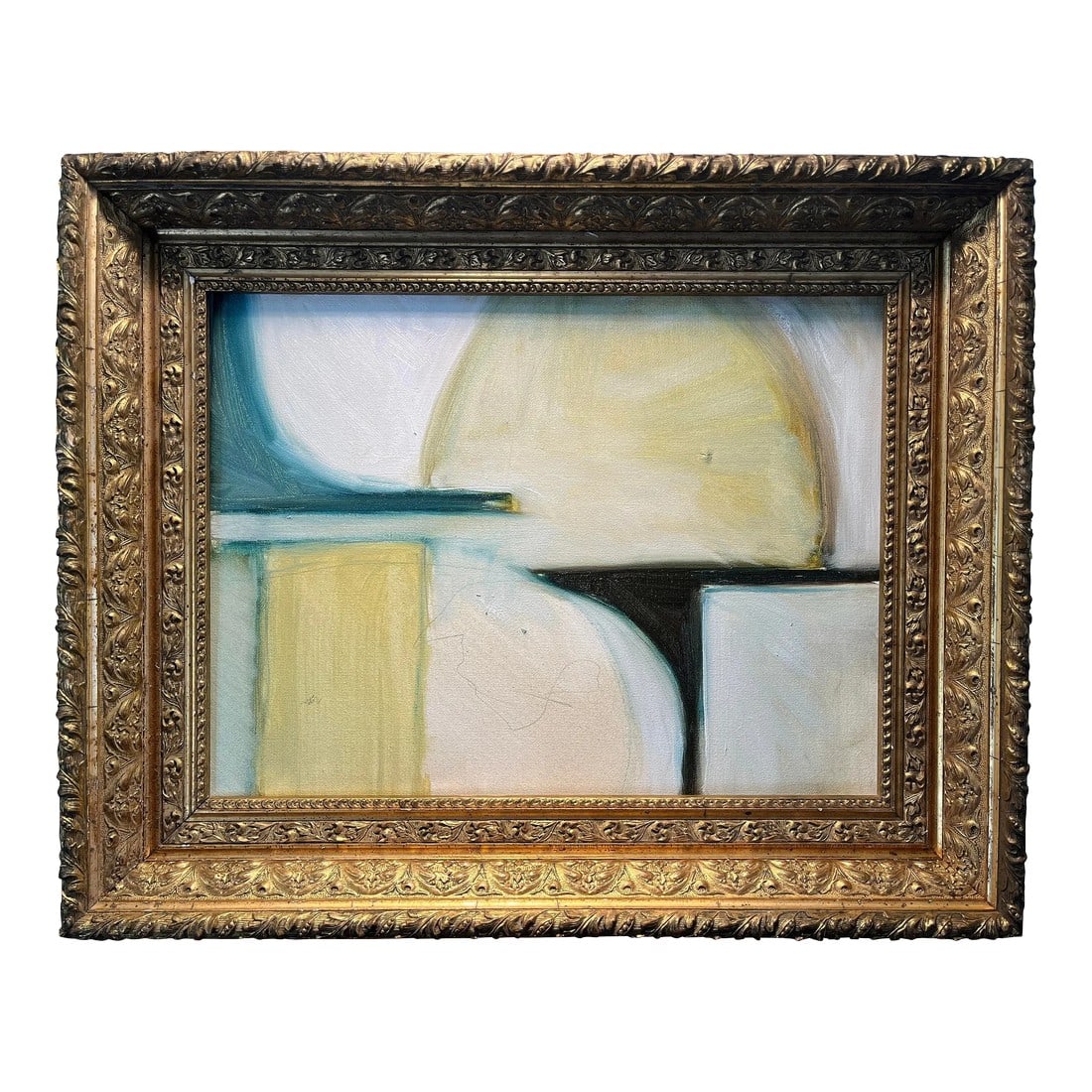 Original Abstract Oil Painting "August Color StudyI" in Antique Frame: Original Abstract Oil Painting "August Color Study I" in Antique Frame. Very painterly strokes. Vibrant and sophisticated presentation that will go nice above any table, niche, vignette or hallway. Co