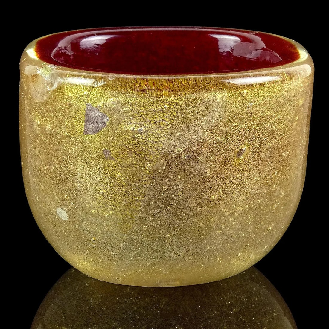 Murano Seguso Vetri d'Arte Poli 1939 Red Gold Flecks Italian Art Deco Glass Dish Bowl - As Is - 2