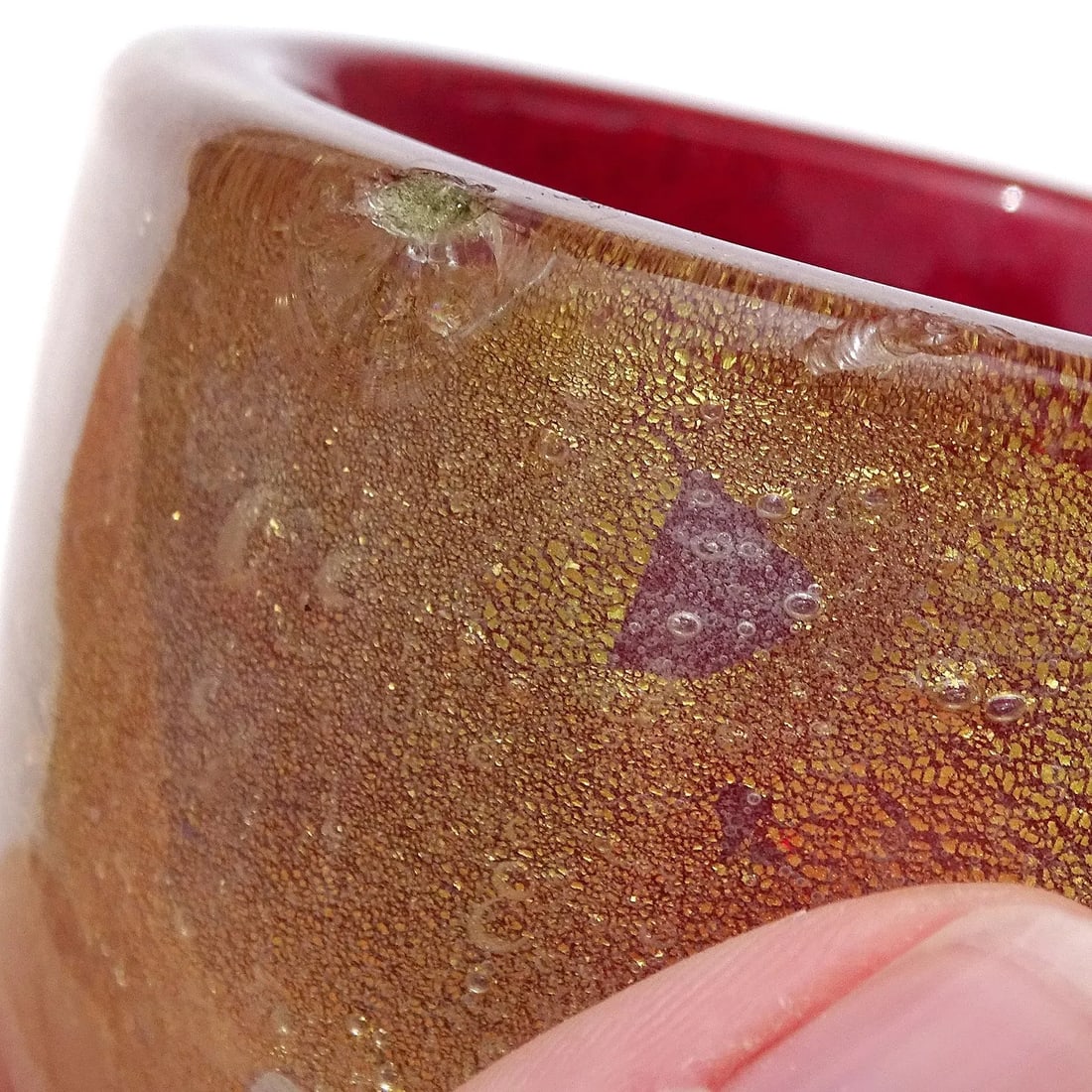 Murano Seguso Vetri d'Arte Poli 1939 Red Gold Flecks Italian Art Deco Glass Dish Bowl - As Is - 7