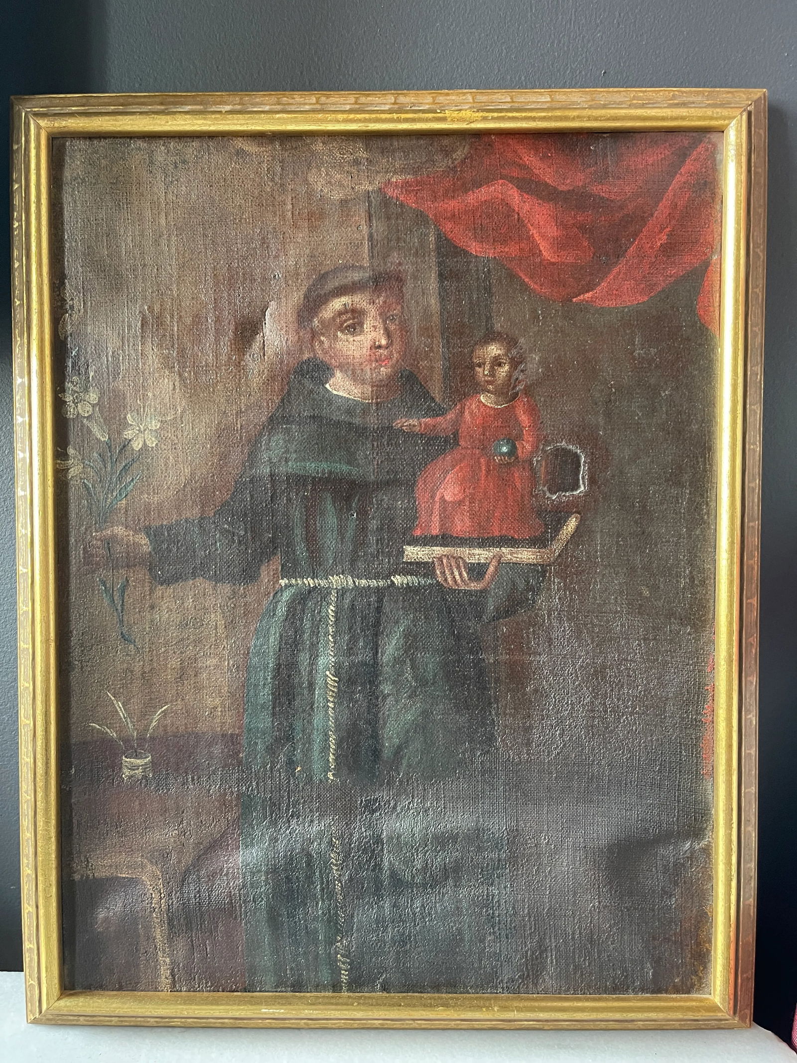 Antique Mexican Oil on Canvas Painting of Saint Anthony - 2