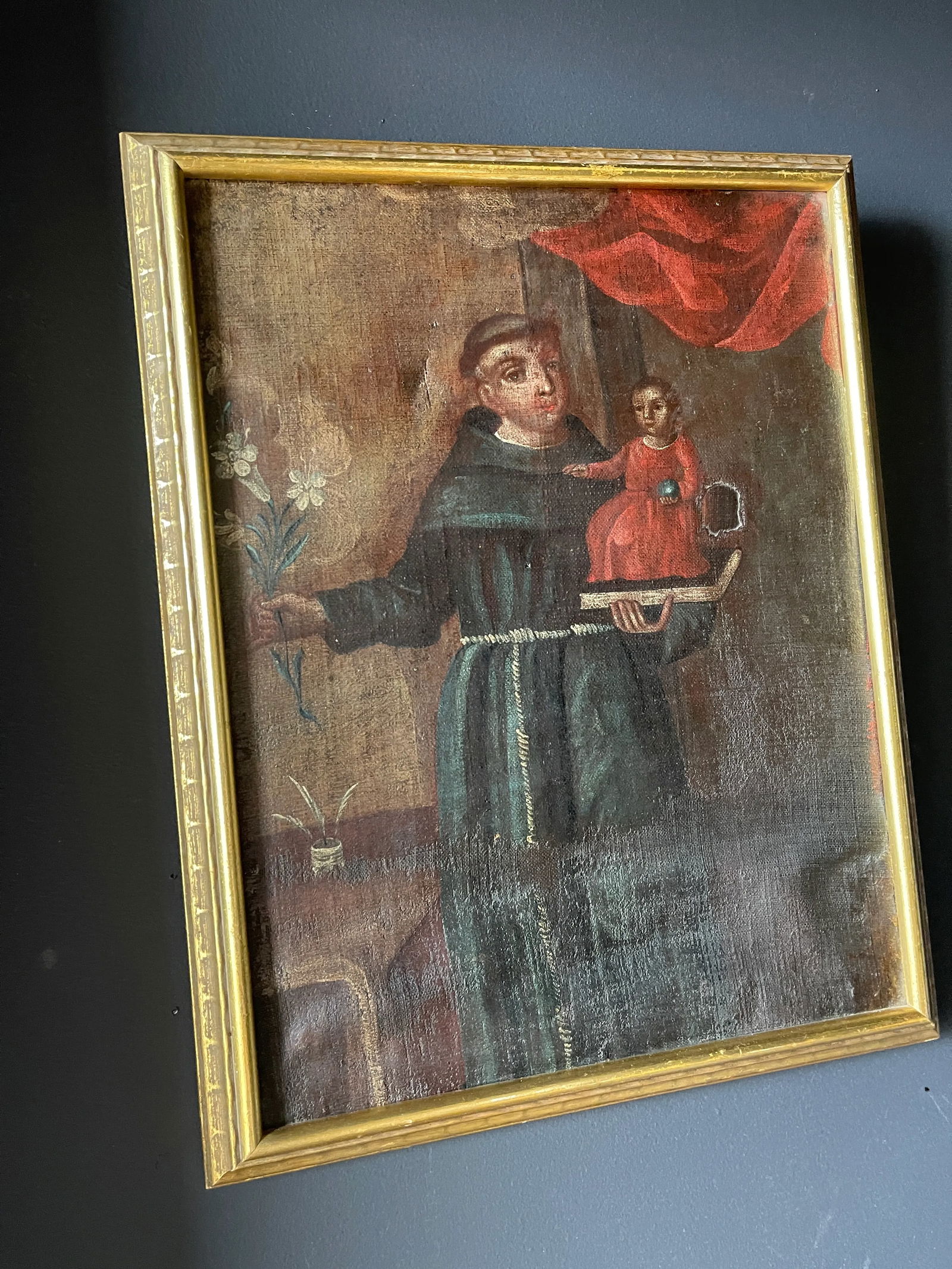 Antique Mexican Oil on Canvas Painting of Saint Anthony - 3