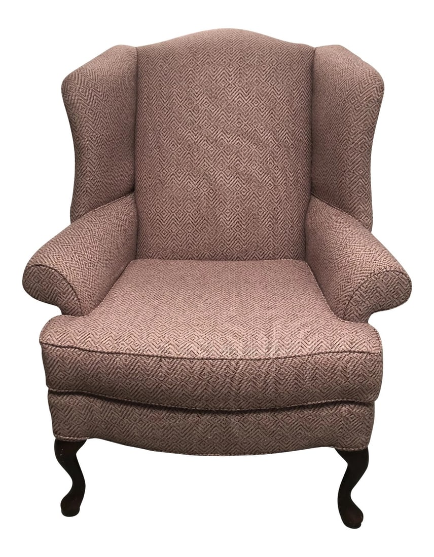 1990s Traditional Pink Wingback Chair: Pink wing back chair. Newly upholstered in a herringbone pink fabric. It's in perfect condition! Condition: Alterations: Original Design Modified Imperfections: Some Imperfections Condition Notes: Bra