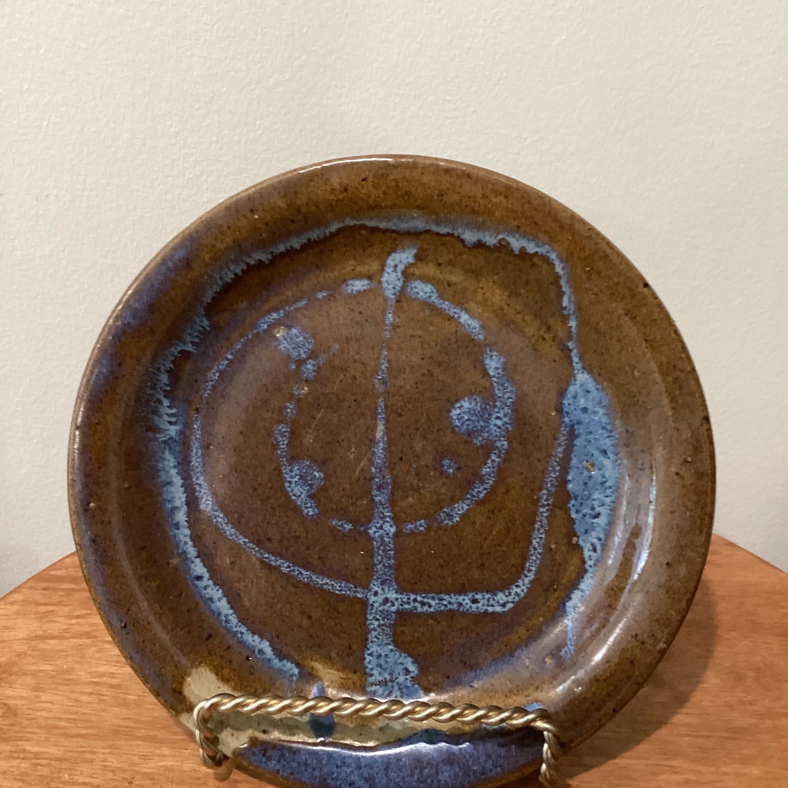 Late 20th Century Vintage Glazed Studio Pottery Plate Signed Dated - 12