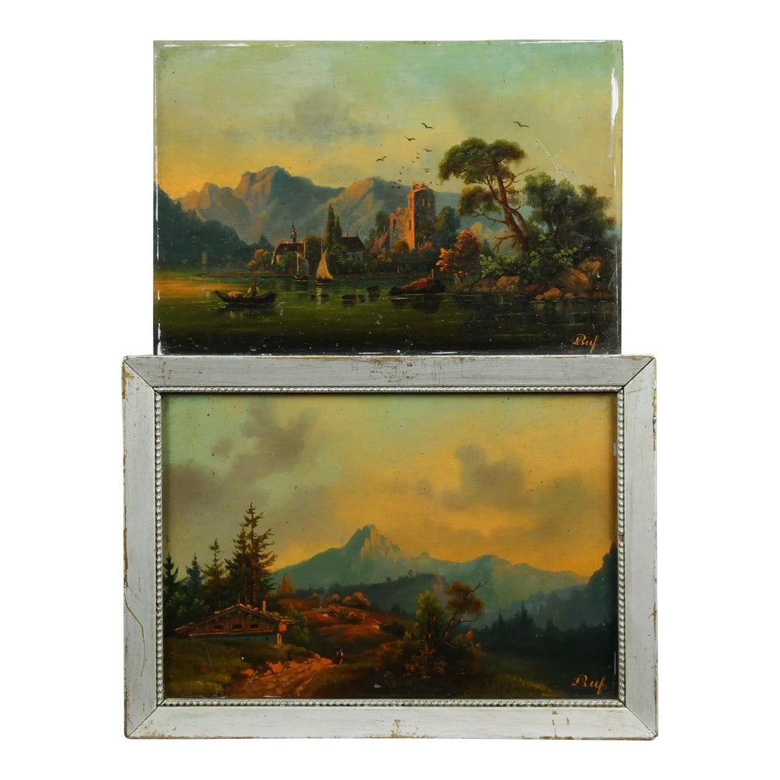 19th Cen. German School Pair Oil on Tin Tyrolean Landscapes, Signed & Dated 1887: an impressive pair of 19th century landscapes Masterly rendered views depicting the beauty of the nature at the outskirts of the Alps Extremely fine quality of work with great attention to the detail