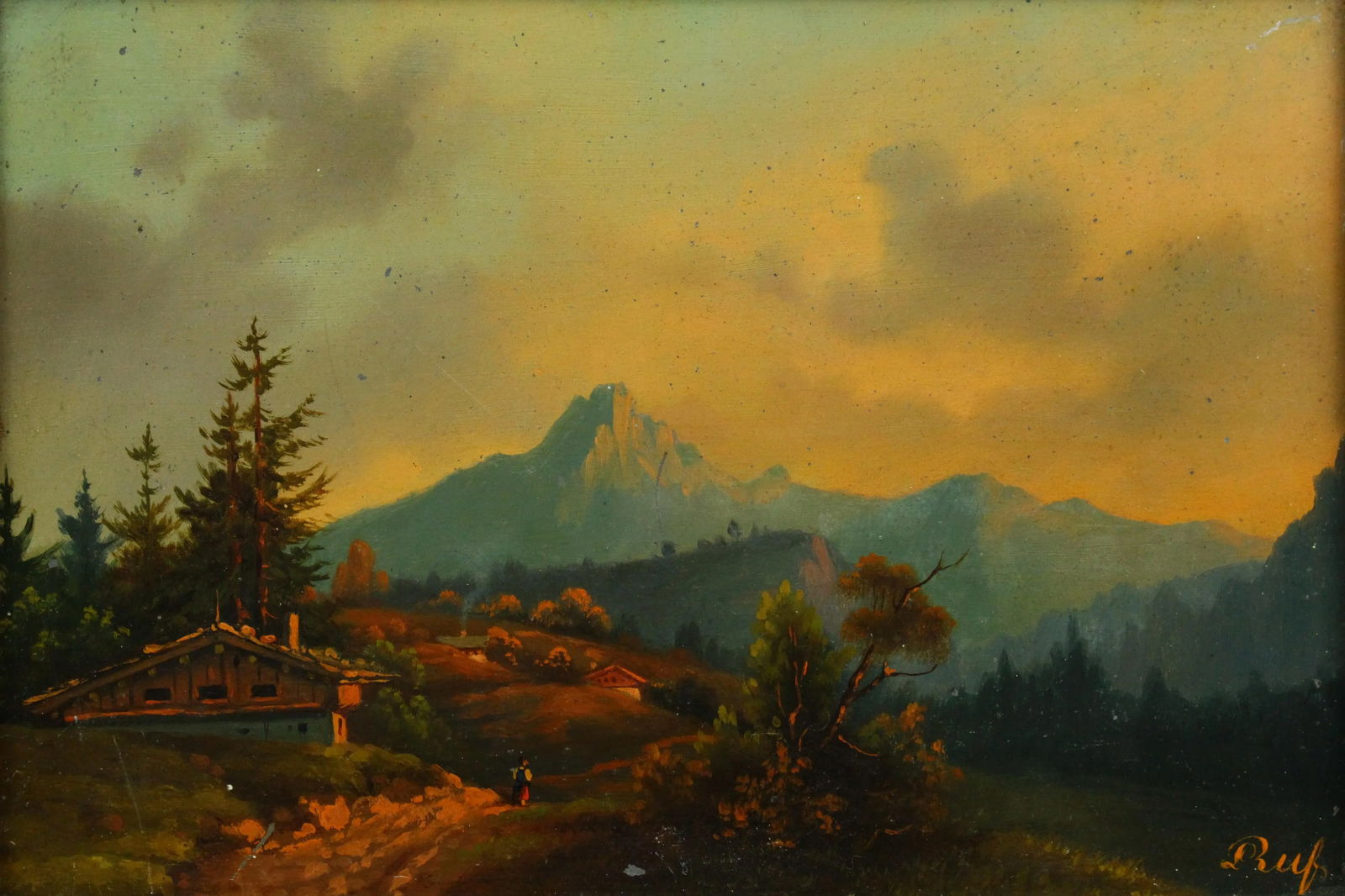 19th Cen. German School Pair Oil on Tin Tyrolean Landscapes, Signed & Dated 1887 - 2