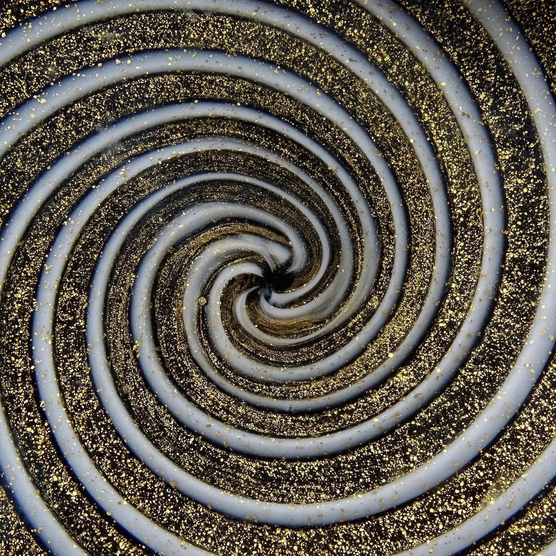 Murano Barbini Black Gold Flecks White Swirl Vintage Italian Art Glass Decorative Personal Bowl Asht - 4